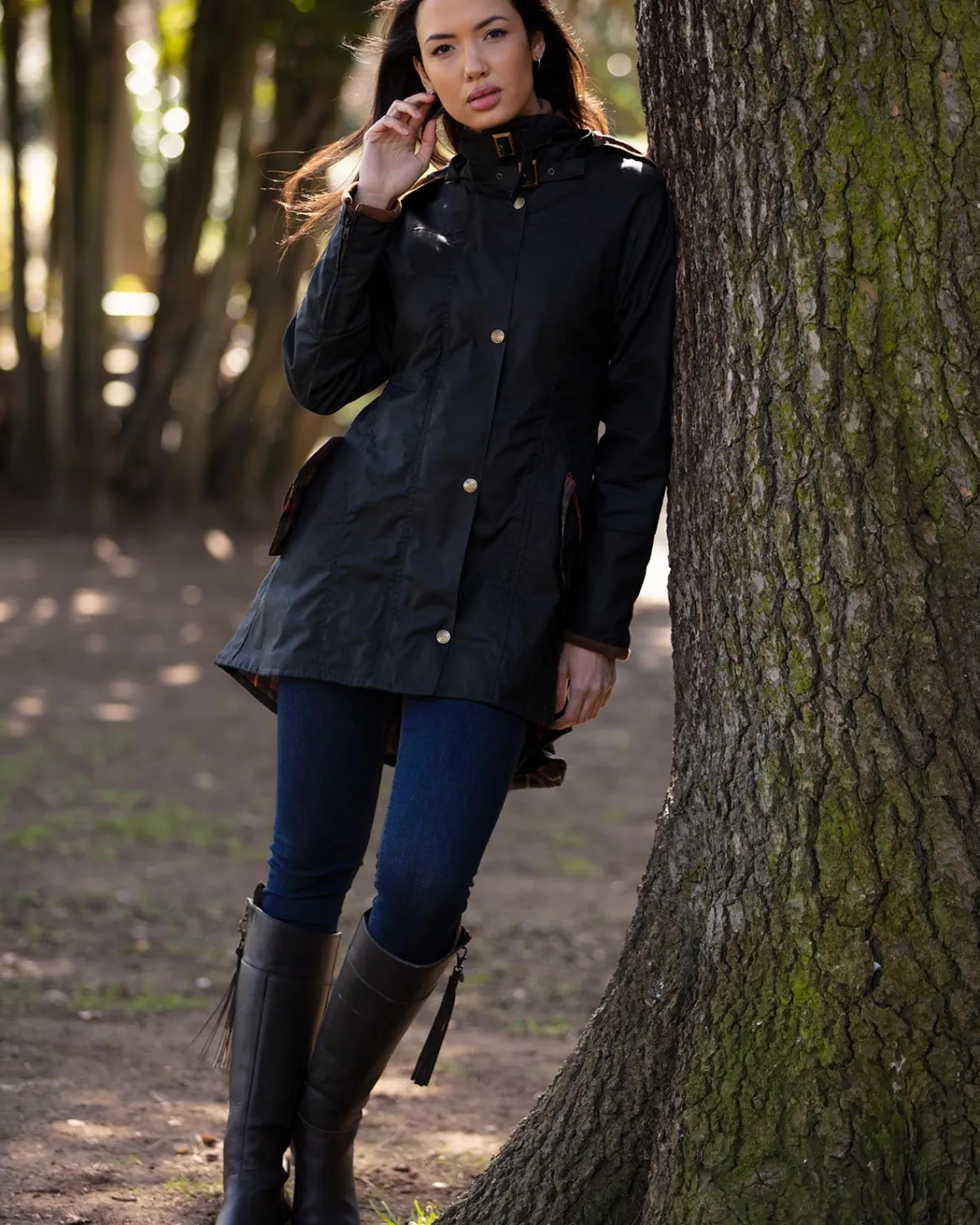 Welligogs Coats*Louise Black/Tan Wax Coat
